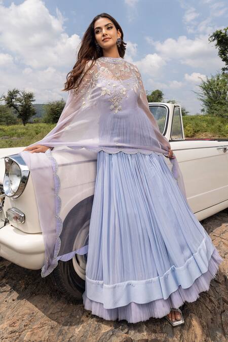 Islie By Priya Jain Pleated Anarkali With Floral Embroidered Dupatta 