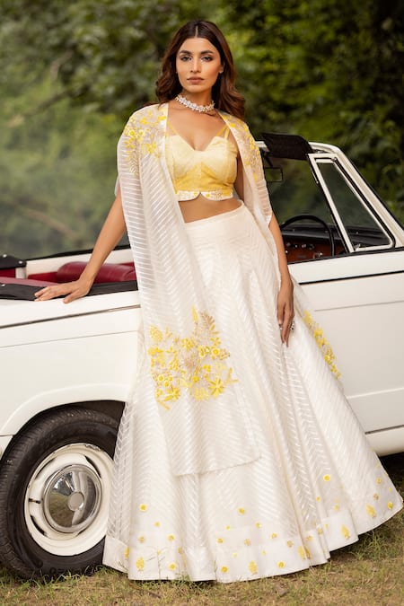 ISLIE BY PRIYA JAIN Chevron Embroidered Cape Lehenga Set 