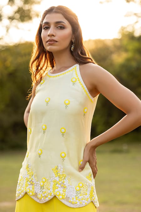 Islie By Priya Jain Floral Embroidered Kurta & Palazzo Set 