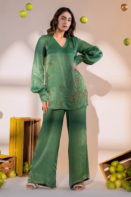 Amrood Florin Embroidered Top With Flared Pant 