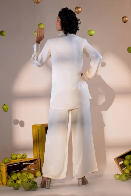 Shop Amrood Off White Satin Beads Collared Bloom Garden Embroidered Top With Pant at Aza Fashions Shop_Amrood_Off White Satin Beads Collared Bloom Garden Embroidered Top With Pant _at_Aza_Fashions