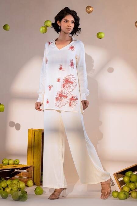 Amrood Off White Satin Beads Collared Bloom Garden Embroidered Top With Pant Online at Aza Fashions Amrood_Off White Satin Beads Collared Bloom Garden Embroidered Top With Pant _Online_at_Aza_Fashions