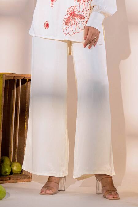 Buy Amrood Off White Satin Beads Collared Bloom Garden Embroidered Top With Pant Online at Aza Fashions Buy_Amrood_Off White Satin Beads Collared Bloom Garden Embroidered Top With Pant _Online_at_Aza_Fashions