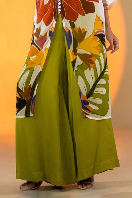 Buy Amrood Off White Organza Embroidery Gardenia Flora Print Kurta And Flared Pant Set Online at Aza Fashions Buy_Amrood_Off White Organza Embroidery Gardenia Flora Print Kurta And Flared Pant Set _Online_at_Aza_Fashions