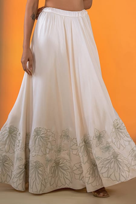 Amrood Off White Satin Embroidery Halter Neck Lily Bloom Lehenga With Blouse Online at Aza Fashions Amrood_Off White Satin Embroidery Halter Neck Lily Bloom Lehenga With Blouse _Online_at_Aza_Fashions