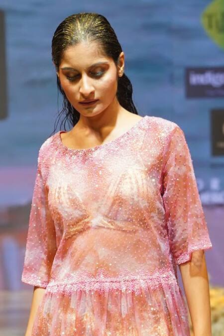 Rahul Singh Pink Chanderi , Sequins, Beads Round Hand Embroidered Dress Bustier Set Online at Aza Fashions Rahul Singh_Pink Chanderi , Sequins, Beads Round Hand Embroidered Dress Bustier Set _Online_at_Aza_Fashions