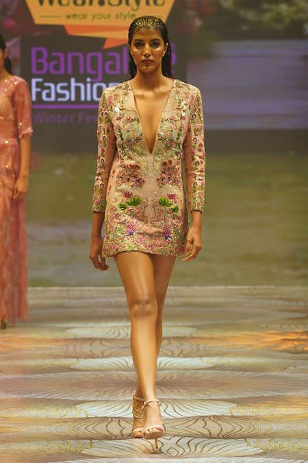 Rahul Singh Bead Sequin Hand Embroidered Short Dress 