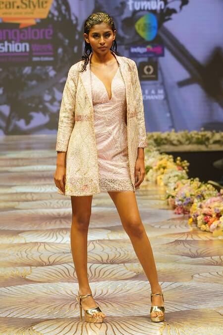 Rahul Singh_Purple Chanderi Silk Pearls, Sequins, Beads Hand Embroidered Dress With Jacket _Online_at_Aza_Fashions