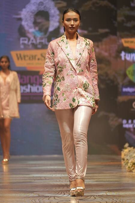 Shop_Rahul Singh_Multi Color Chanderi , Sequins, Beads Hand Embroidered Blazer With Pant _Online_at_Aza_Fashions