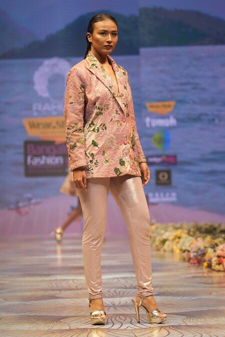 Buy_Rahul Singh_Multi Color Chanderi , Sequins, Beads Hand Embroidered Blazer With Pant 