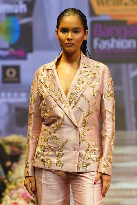 Buy_Rahul Singh_Multi Color Chanderi Silk Sequins, Beads, Embroidery Hand Blazer With Pant _Online_at_Aza_Fashions