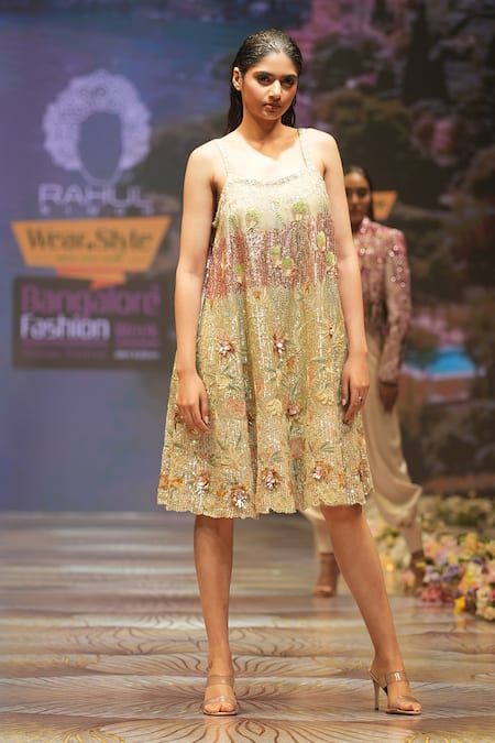 Rahul Singh Floral Garden Embroidered A-Line Dress 