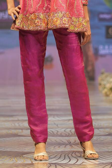 Rahul Singh_Pink Chanderi Silk Sequins Round Neck Embroidered Peplum Kurta And Pant Set _at_Aza_Fashions