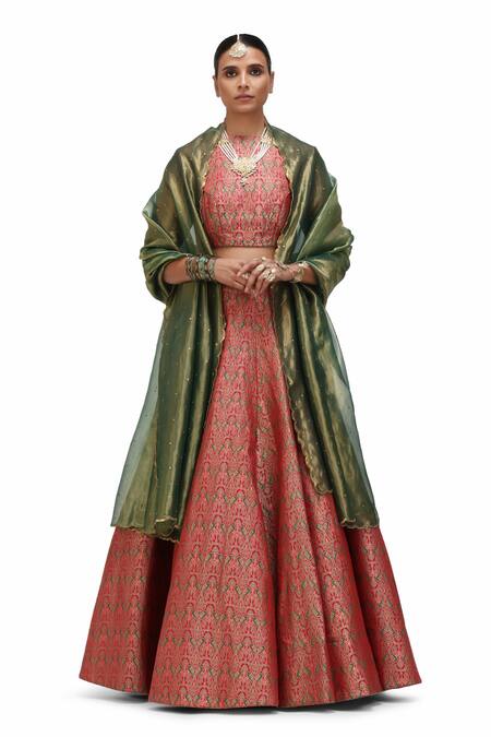 Mimamsaa Watsala Bird Motif Woven Brocade Lehenga Set 