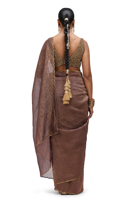 Mimamsaa_Purple Crushed Tissue Embroidered Sequin Bushra Scallop Hem Saree _Online_at_Aza_Fashions