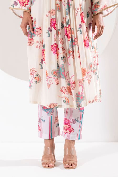Buy Ekavira Ivory Crepe, Silk Embroidery, Lace Madhubala Floral Vine Print Kurta Pant Set Online at Aza Fashions Buy_Ekavira_Ivory Crepe, Silk Embroidery, Lace Madhubala Floral Vine Print Kurta Pant Set _Online_at_Aza_Fashions