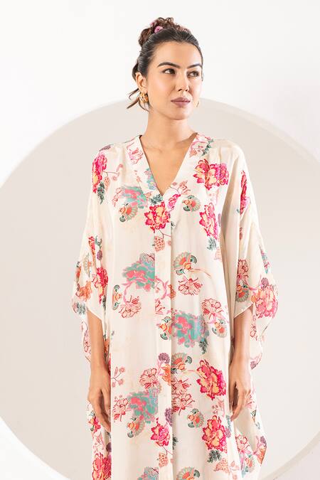 Buy Ekavira Ivory Crepe, Silk Embroidery Sawani Mughal Print Kaftan With Wrapped Palazzo Online at Aza Fashions Buy_Ekavira_Ivory Crepe, Silk Embroidery Sawani Mughal Print Kaftan With Wrapped Palazzo _Online_at_Aza_Fashions