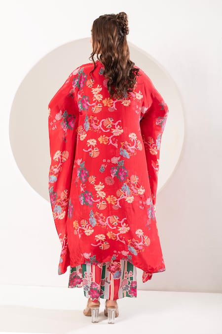 Ekavira Sawani Floral Print Kaftan With Wrapped Palazzo 