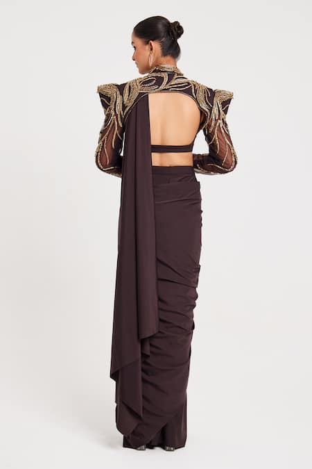 Chaashni By Maansi And Ketan Pre-Draped Saree With Nalki Dabka Work Cape 