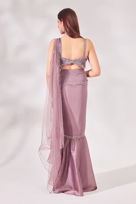 Chaashni By Maansi And Ketan Pearl & Cutdana Embroidered Pre-Draped Saree With Blouse 