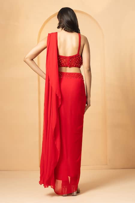 Quench A Thirst Pre-Stitched Saree With Crystal Embellished Blouse 