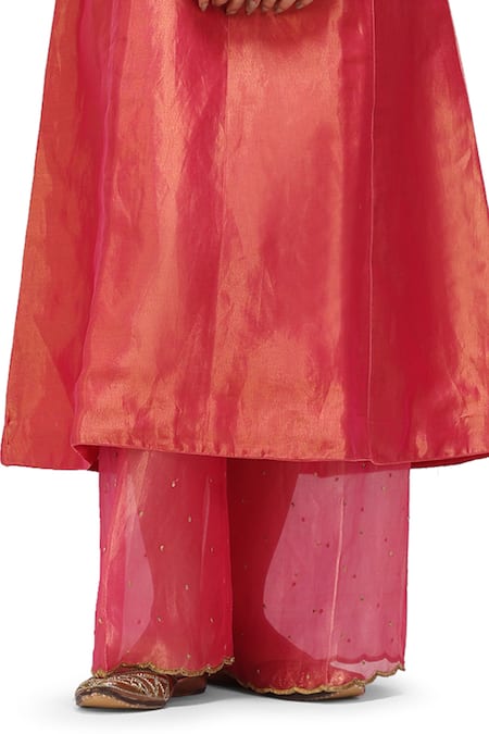 Mimamsaa_Fuchsia Tissue, Silk Pearls, Kaur Placement Embroidered Anarkali With Pant _Online_at_Aza_Fashions