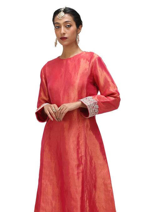 Mimamsaa_Fuchsia Tissue, Silk Pearls, Kaur Placement Embroidered Anarkali With Pant _at_Aza_Fashions