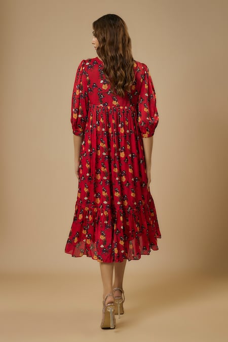 Ewoke Floral Print Tiered Dress 