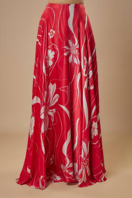 Ewoke_Red Gingham Beads, Sequins Round Neck Abstract Floral Print Lehenga With Blouse_Online_at_Aza_Fashions