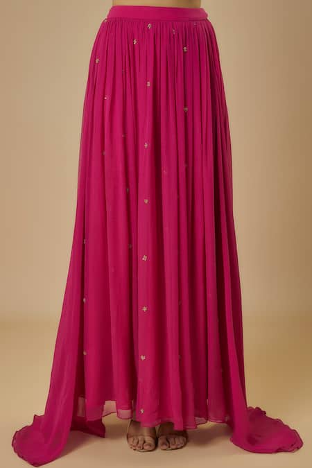 Ewoke Pink Crepe, Georgette Beads, Sequins Embellished Floral Kurta With Lehenga Online at Aza Fashions Ewoke_Pink Crepe, Georgette Beads, Sequins Embellished Floral Kurta With Lehenga _Online_at_Aza_Fashions