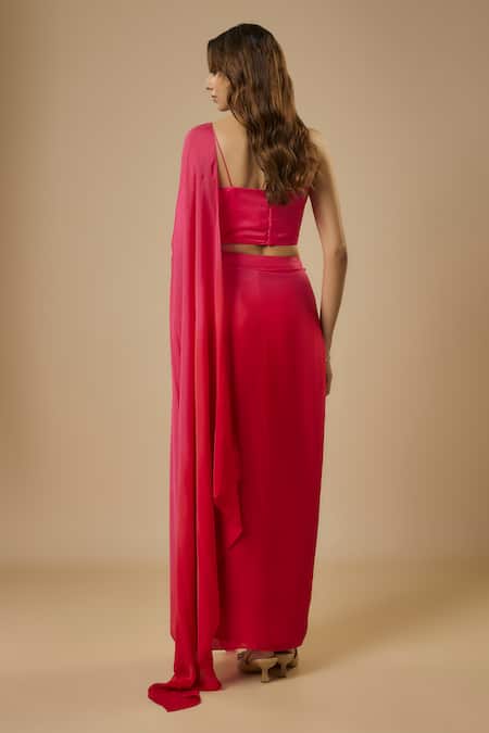 Ewoke Solid Pre-Draped Saree With Sequined Blouse 