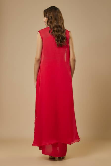 Shop Ewoke Pink Organza, Crepe Floral Vine Embellished Jacket Ombre Draped Skirt Set at Aza Fashions Shop_Ewoke_Pink Organza, Crepe Floral Vine Embellished Jacket Ombre Draped Skirt Set _at_Aza_Fashions