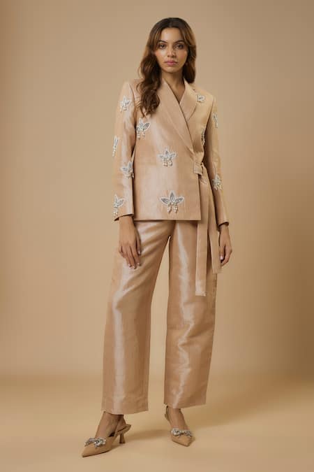 EWOKE Pearl Embellished Side-Tie Jacket With Trouser 