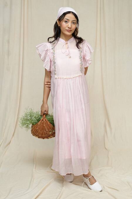 Buy_KKANYAAH_Pink , Silk, Handloom Tassels Vintage Vista Embroidered Dress _Online_at_Aza_Fashions