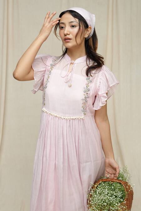 Shop_KKANYAAH_Pink , Silk, Handloom Tassels Vintage Vista Embroidered Dress _Online_at_Aza_Fashions