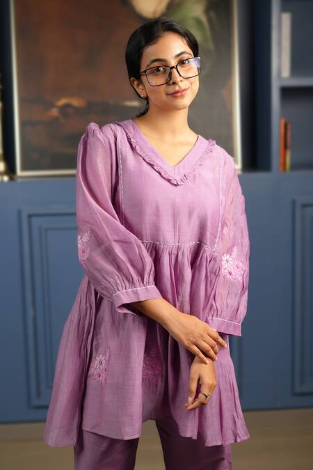 KKANYAAH_Purple Handloom , Silk, Applique, Patchwork Retro Royal Co-ord Set _Online_at_Aza_Fashions