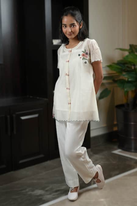 KKANYAAH Hand Embroidered Pearl Cut Co-ord Set 