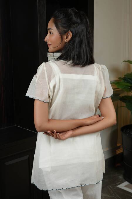 Shop_KKANYAAH_Off White Handloom , Silk, Embroidery Hand Pearl Cut Co-ord Set _Online_at_Aza_Fashions