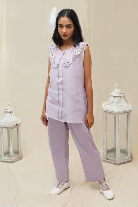 KKANYAAH Flower Hand Embroidered Retro Royal Co-ord Set 