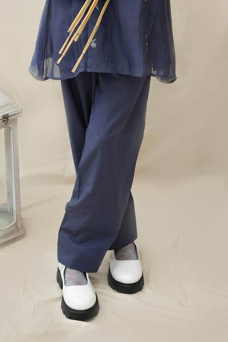 KKANYAAH_Blue Bandeau Neck Navy Hand Embroidered Pant Set _at_Aza_Fashions