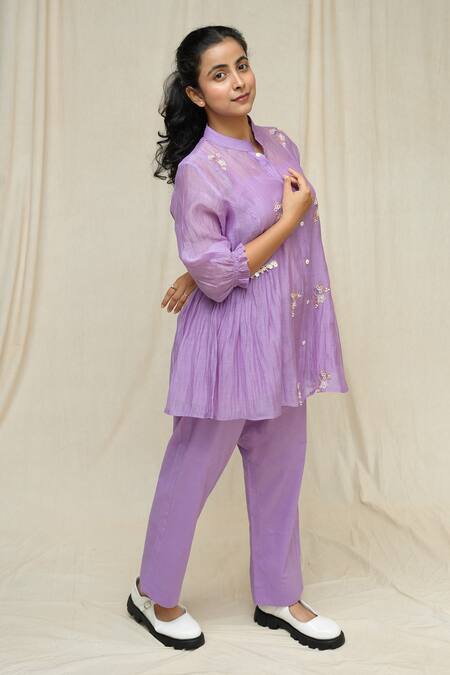 KKANYAAH_Purple Handloom , Silk, Embroidery Hand Buttercup Bliss Co-ord Set _Online_at_Aza_Fashions