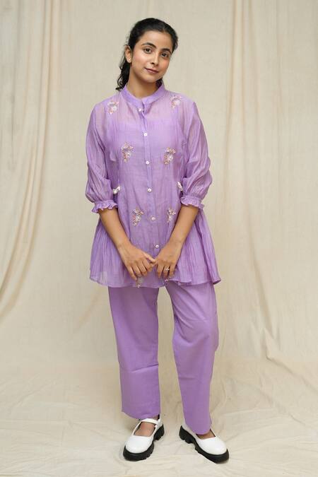 Buy_KKANYAAH_Purple Handloom , Silk, Embroidery Hand Buttercup Bliss Co-ord Set _Online_at_Aza_Fashions