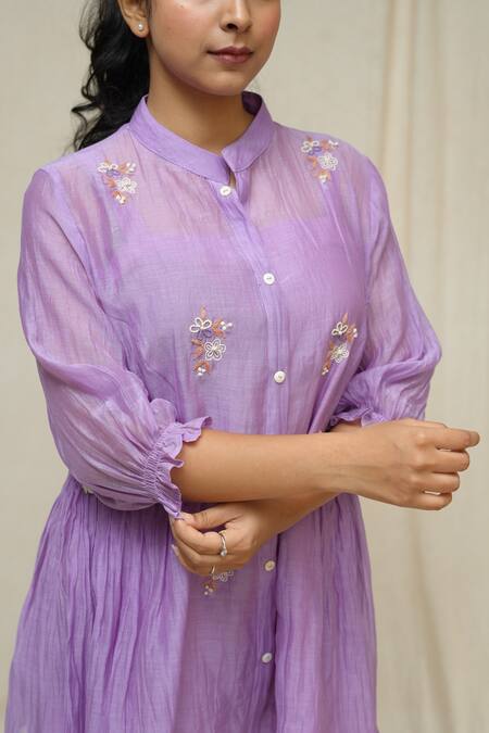 Shop_KKANYAAH_Purple Handloom , Silk, Embroidery Hand Buttercup Bliss Co-ord Set _Online_at_Aza_Fashions