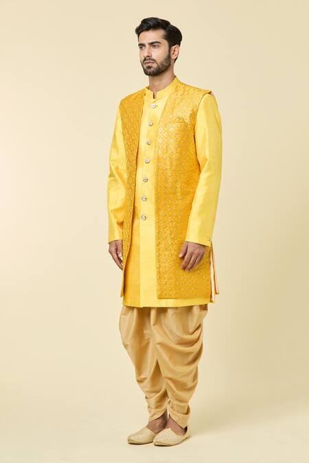Arihant Rai Sinha_Yellow Silk Sequins, Embroidery Checkered Jacket _at_Aza_Fashions