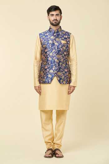 Buy Arihant Rai Sinha Blue Jacquard Embroidery Rose Vine Woven Bundi Online at Aza Fashions Buy_Arihant Rai Sinha_Blue Jacquard Embroidery Rose Vine Woven Bundi _Online_at_Aza_Fashions
