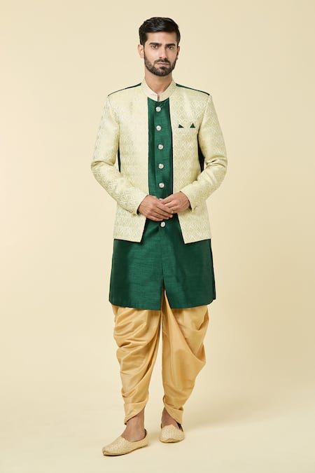 Arihant Rai Sinha Woven Floral Panel Kurta With Peshawari Pant 