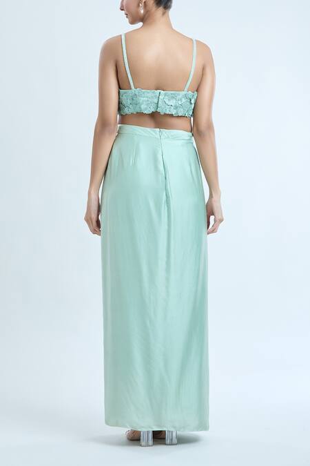 Mishru Green Silk Embroidery Sweetheart Neck Cape And Draped Skirt Set at Aza Fashions Mishru_Green Silk Embroidery Sweetheart Neck Cape And Draped Skirt Set_at_Aza_Fashions