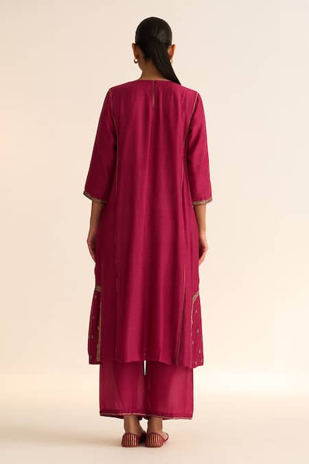 Shop Dot Pink Organza, Cotton Embroidery Round Neck Kumud Kurta Pant Set at Aza Fashions Shop_Dot_Pink Organza, Cotton Embroidery Round Neck Kumud Kurta Pant Set _at_Aza_Fashions
