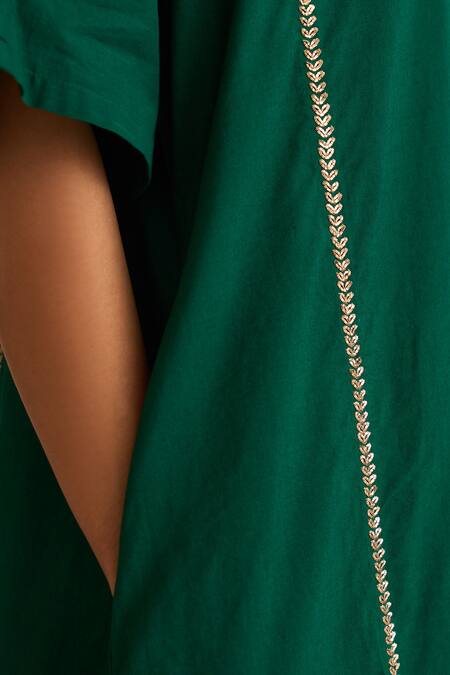 Shop_Dot_Green Cotton Beads Round Neck Albela Placement Embroidered Kurta And Pant Set _Online_at_Aza_Fashions