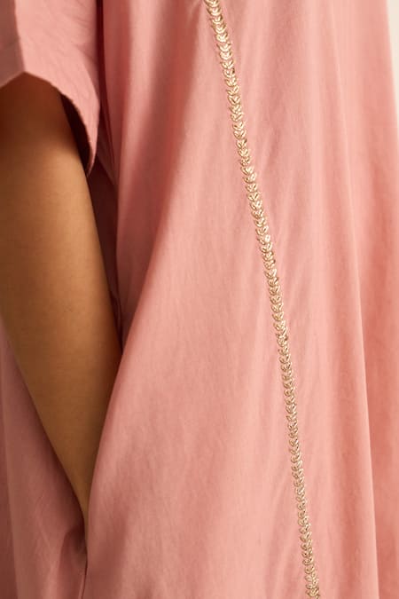 Buy_Dot_Pink Cotton Beads, Embroidery Round Neck Albela Kurta And Pant Set _Online_at_Aza_Fashions